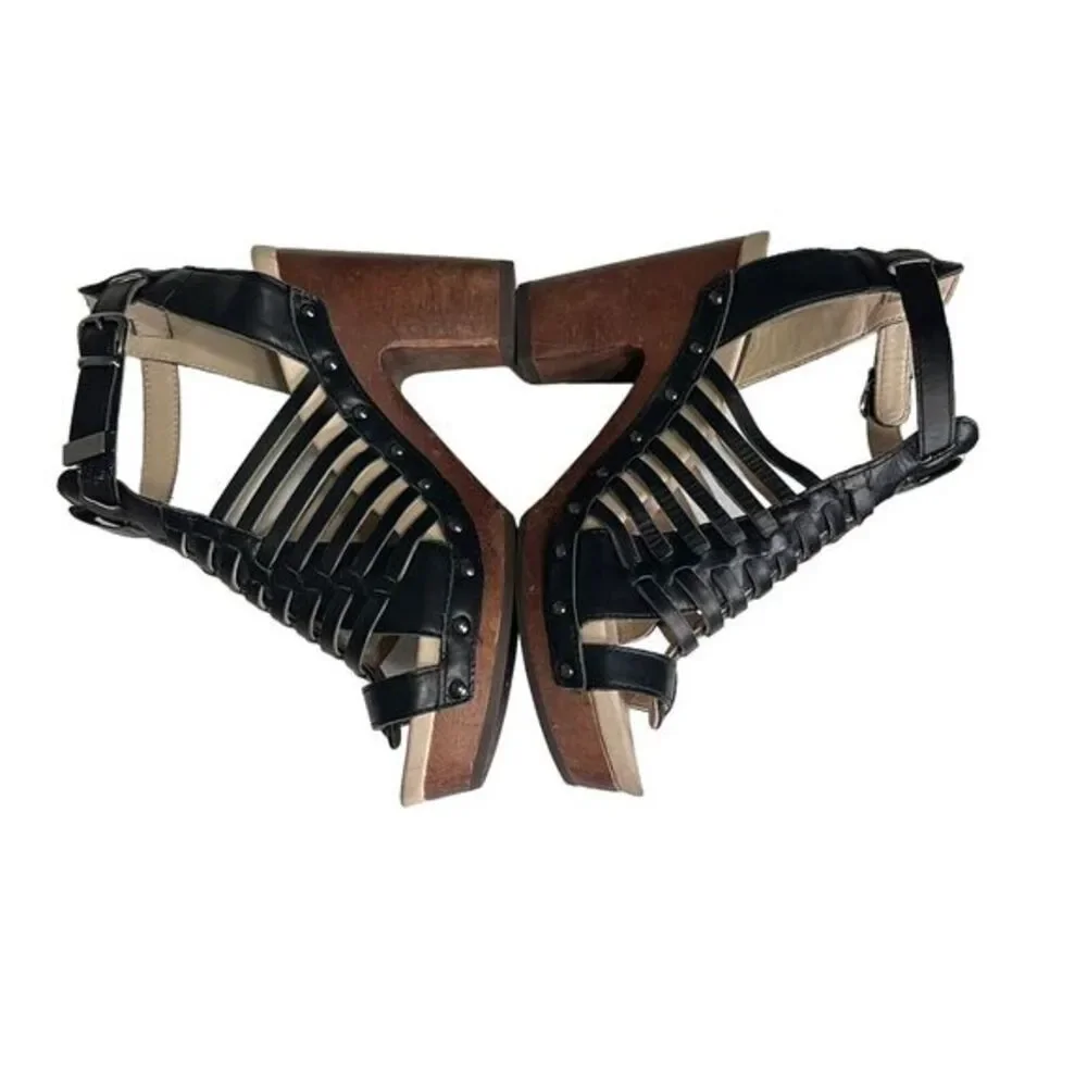 Jambu Valentina Women's‎ Black Leather WovenOpen Toe Platform Sandal Size 7
